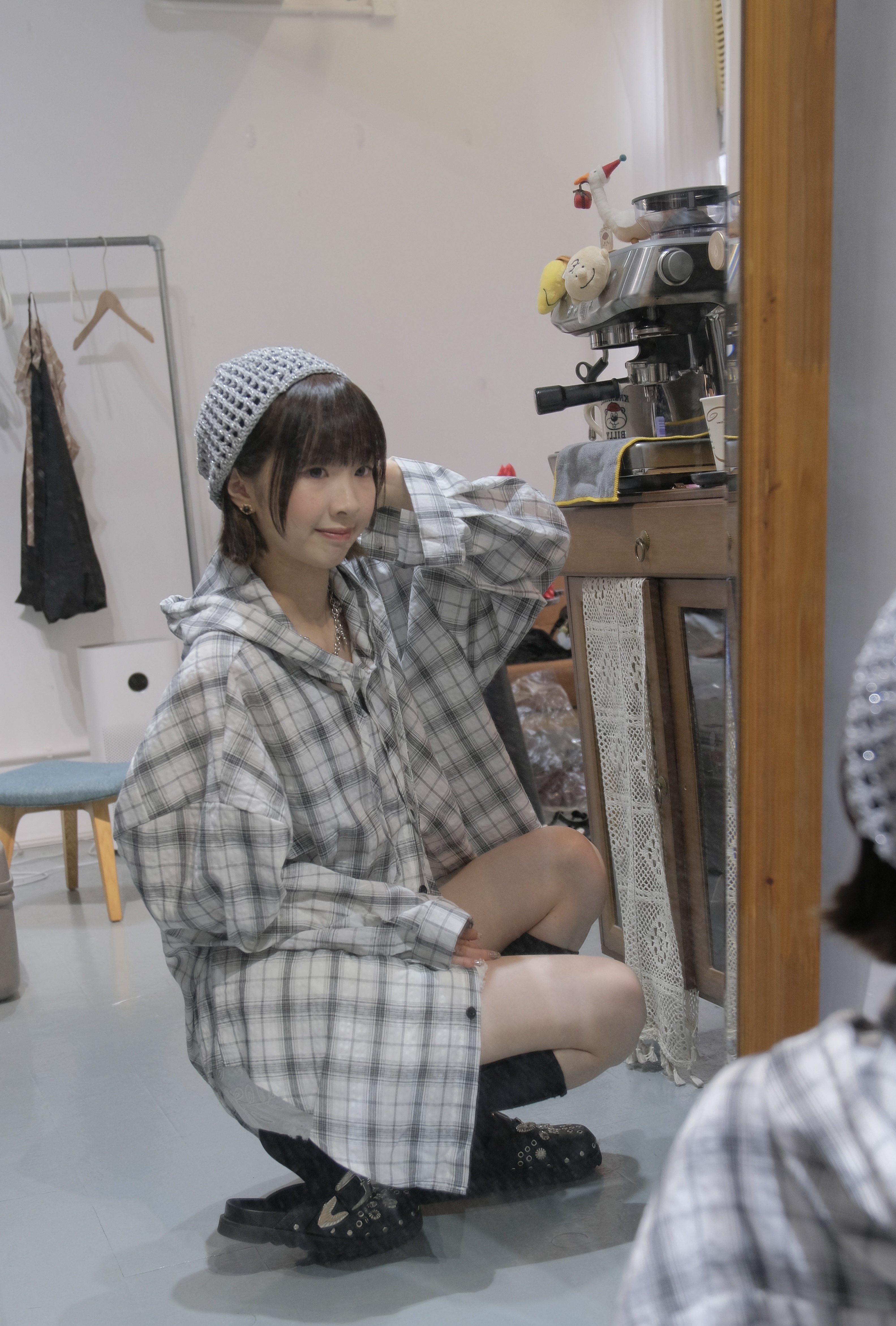 隨性男生感格子連帽Top