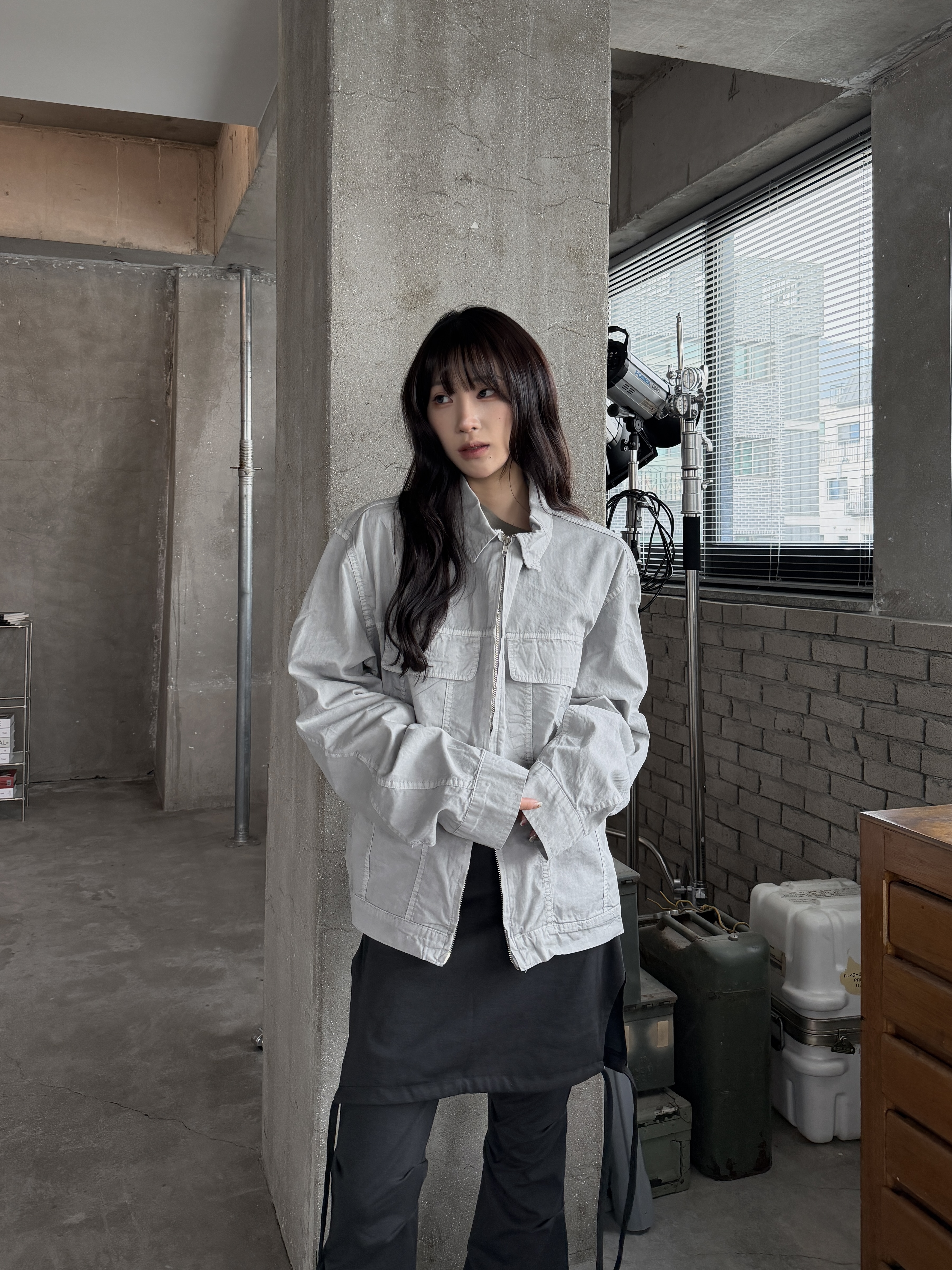 做舊水洗 雙拉鏈 皺摺寬鬆短版夾克