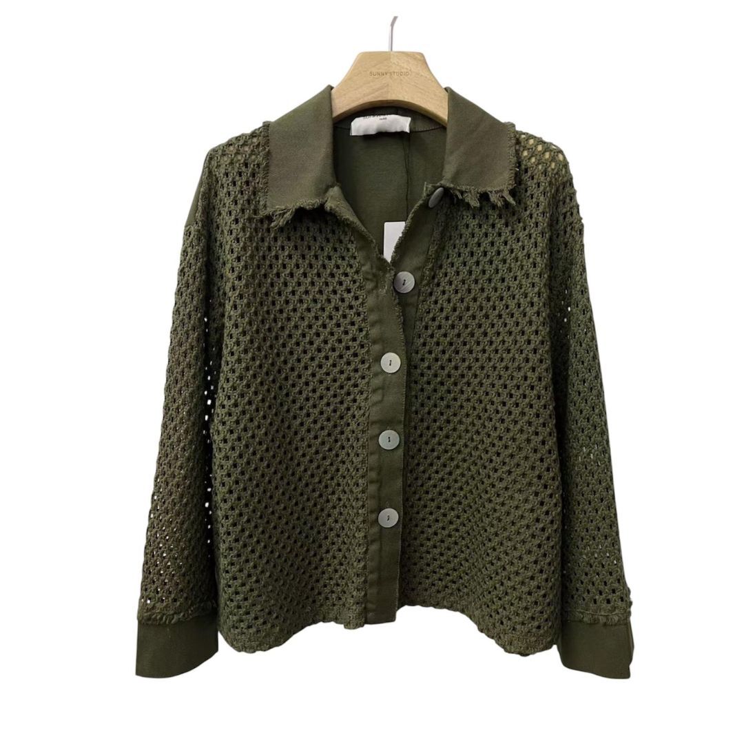 1SO0403-234 [SUNNY STUDIO] Long-Sleeve Crochet Jacket Kaki #56009 (EU)