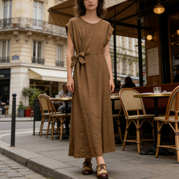 1SO0403-136 [SUNNY STUDIO] Dress With Bow Camel #56161 (EU)