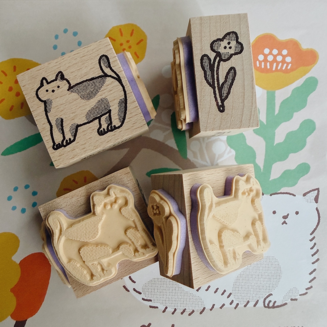 海邊男孩與貓咪 雙面印章｜台灣 繭花