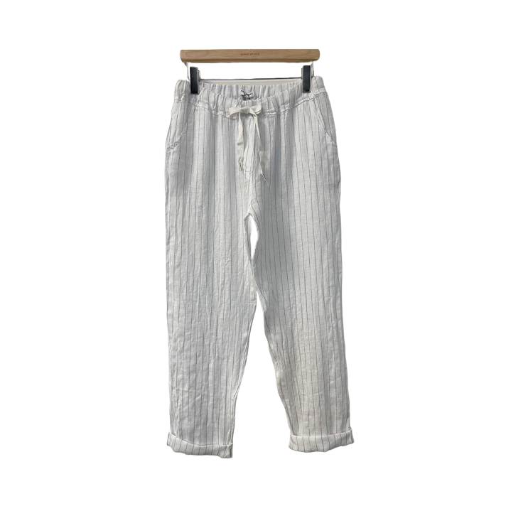 1SO0403-138 [SUNNY STUDIO] Linen Blend Stripe Trousers White #26338 (EU)