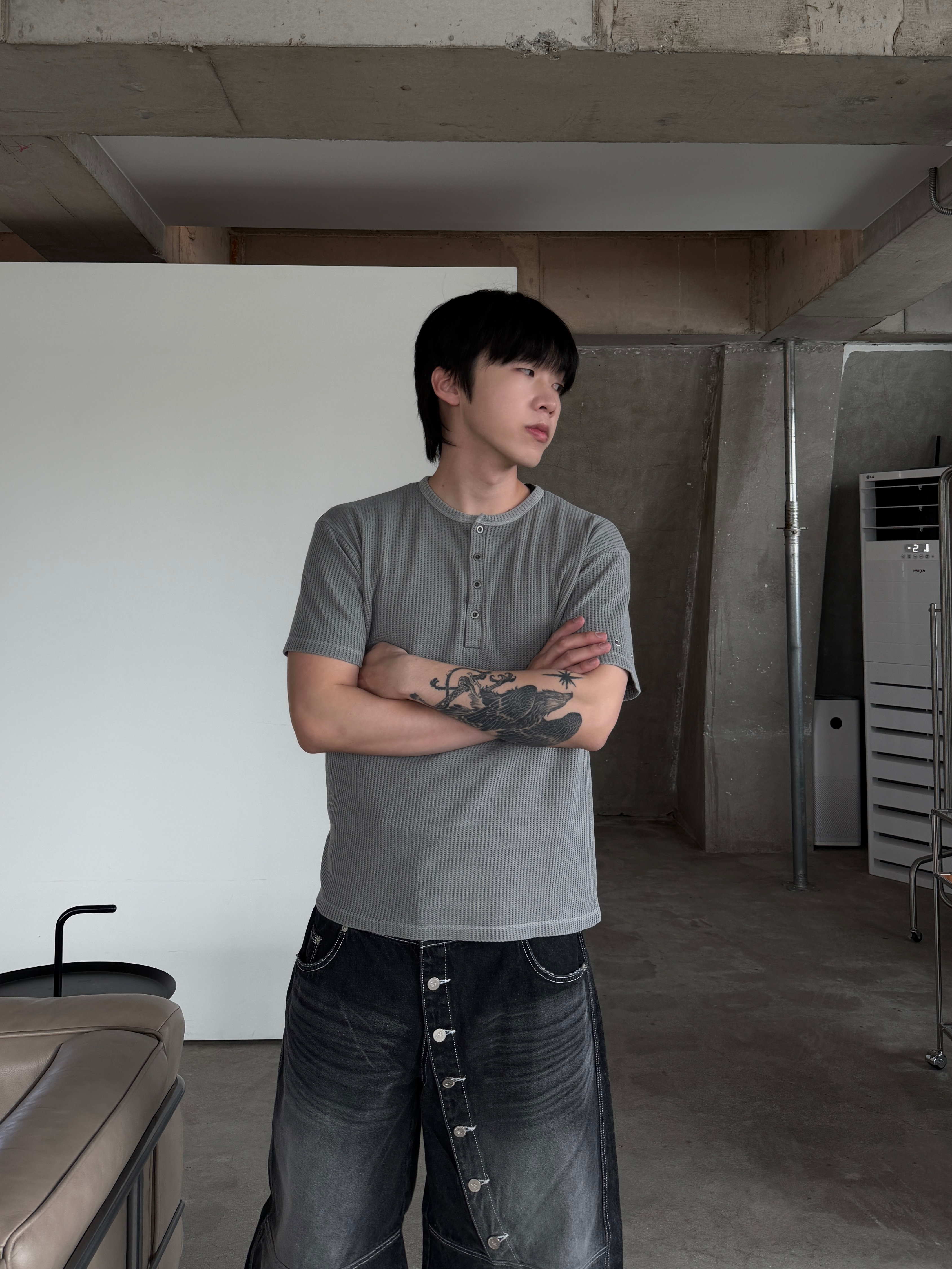 亨利領 顯壯微合身 水洗短袖上衣