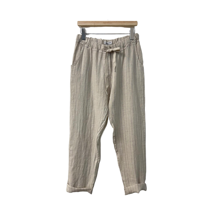 1SO0403-139 [SUNNY STUDIO] Linen Blend Stripe Trousers Beige #26338 (EU)