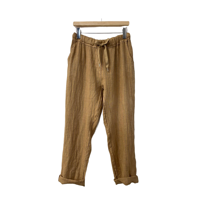 1SO0403-140 [SUNNY STUDIO] Linen Blend Stripe Trousers Camel #26338 (EU)