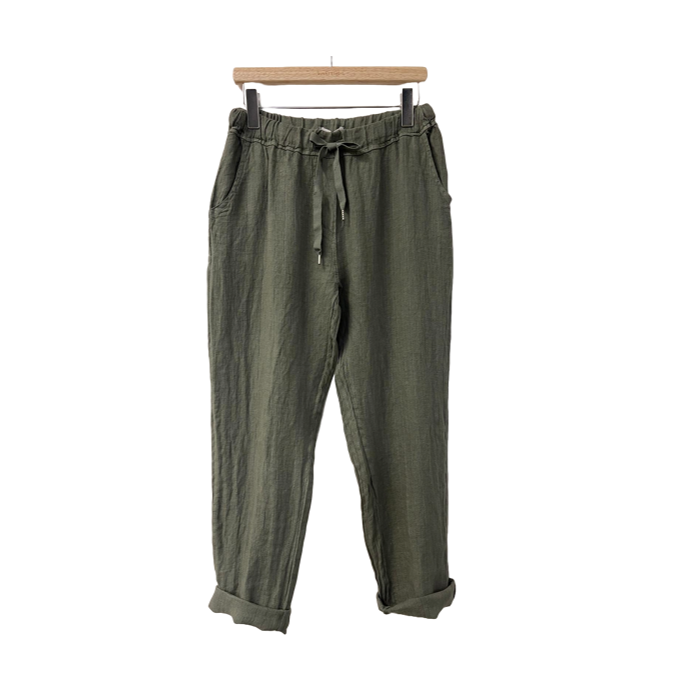 1SO0403-141 [SUNNY STUDIO] Linen Blend Stripe Trousers Kaki #26338 (EU)