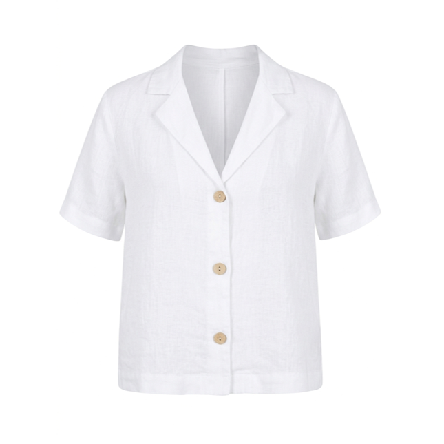 1SO0403-143 [SUNNY STUDIO] Short Sleeve Linen Shirt White #25675 (EU)