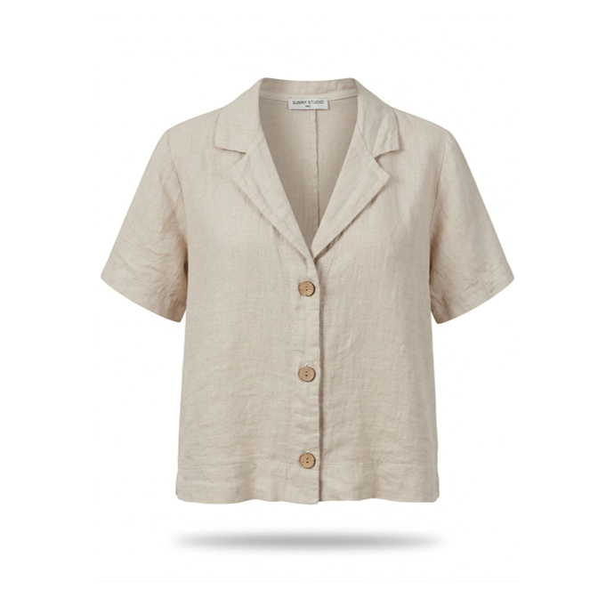 1SO0403-144 [SUNNY STUDIO] Short Sleeve Linen Shirt Beige #25675 (EU)