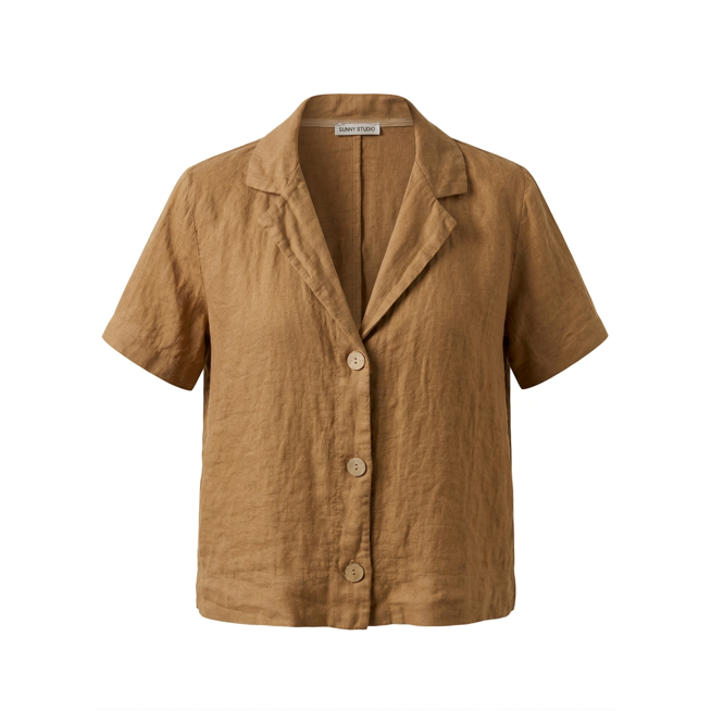 1SO0403-145 [SUNNY STUDIO] Short Sleeve Linen Shirt Camel #25675 (EU)