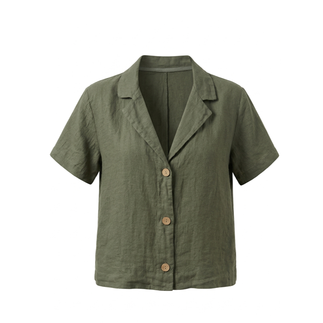 1SO0403-146 [SUNNY STUDIO] Short Sleeve Linen Shirt Kaki #25675 (EU)