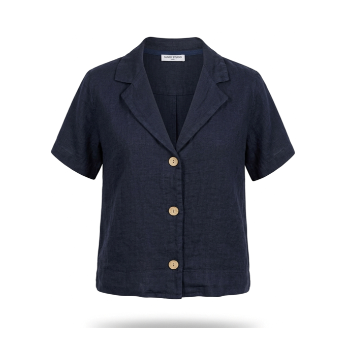 1SO0403-147 [SUNNY STUDIO] Short Sleeve Linen Shirt Marine #25675 (EU)