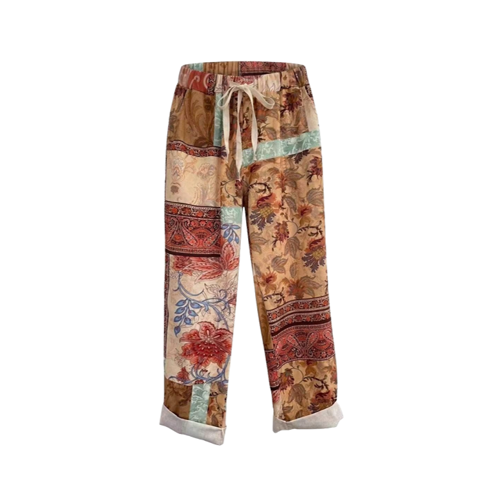 1SO0403-148 [SUNNY STUDIO] Printed Wide-Leg Trousers Camel #6729 (EU)