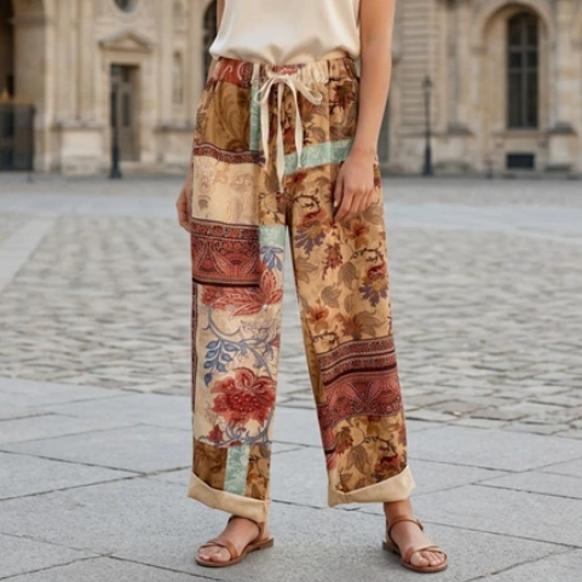 1SO0403-148 [SUNNY STUDIO] Printed Wide-Leg Trousers Camel #6729 (EU)
