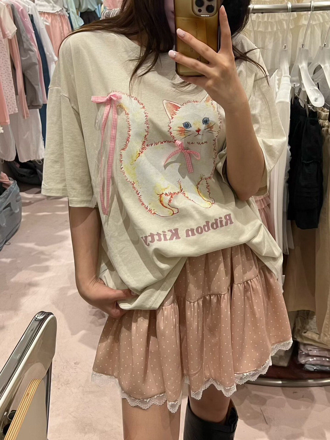 白蕾絲邊內安全褲短裙