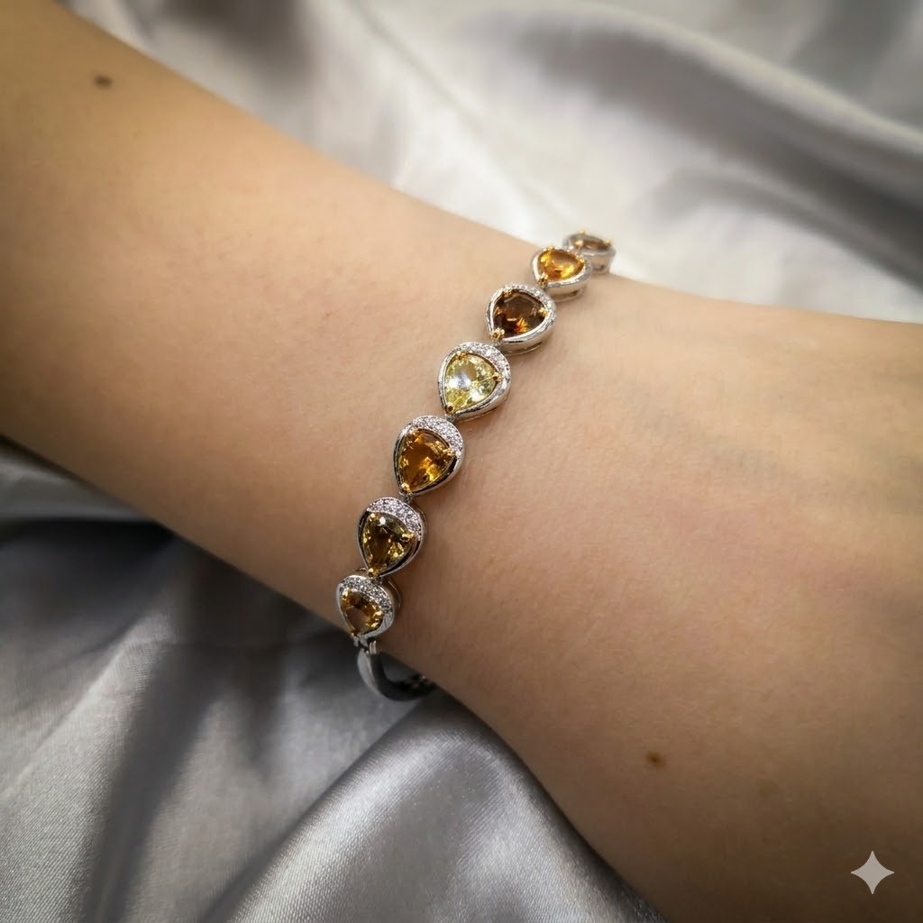 全新18K金【主石2卡43份彩鑽】配小鑽共2卡54份鑽石手鍊