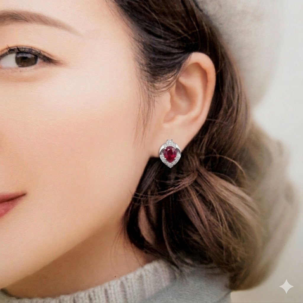 全新18K白金【主石2卡46份紅寶石】配20份鑽石耳環