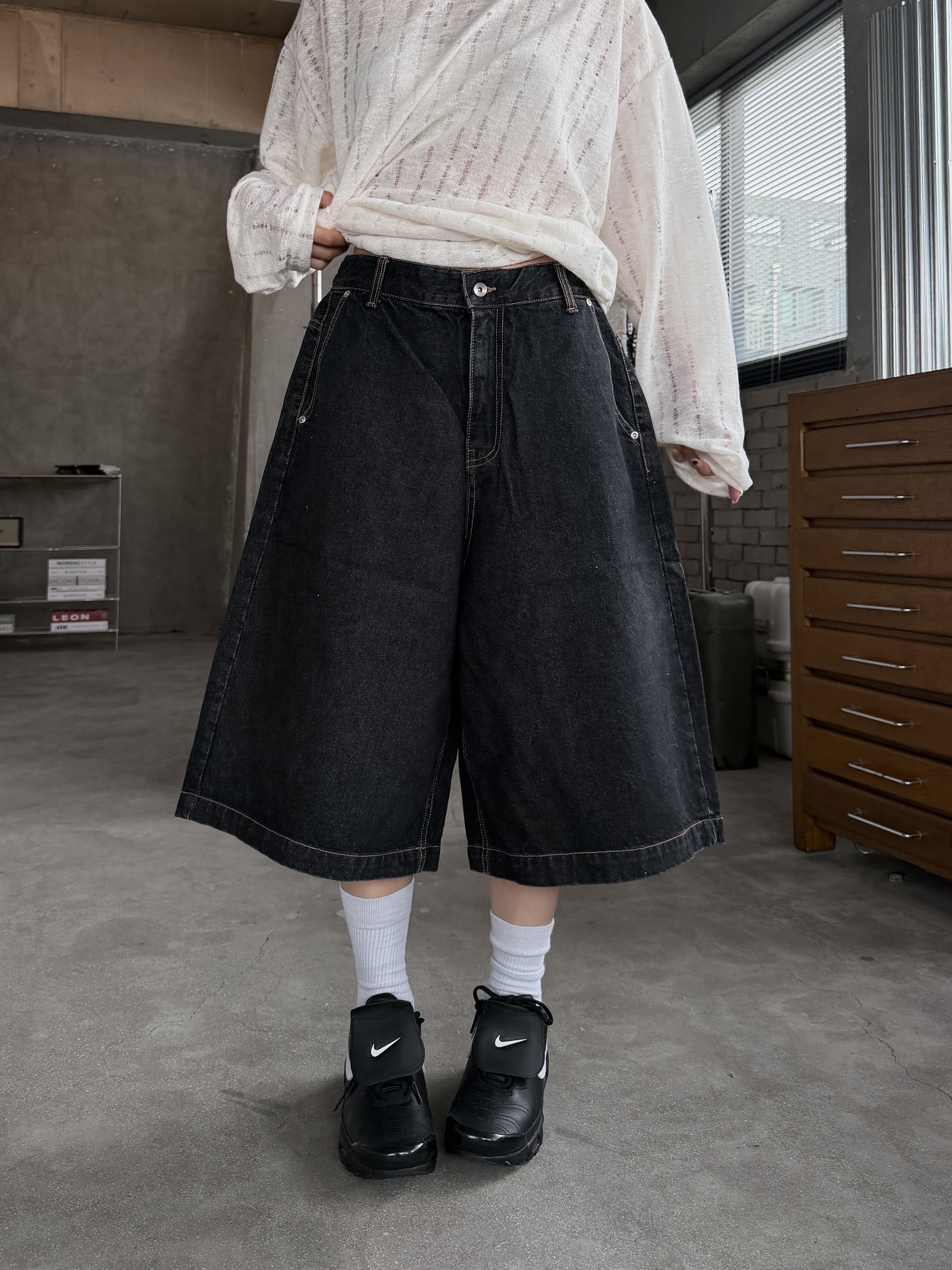 寬鬆輪廓 七分丹寧 牛仔短褲