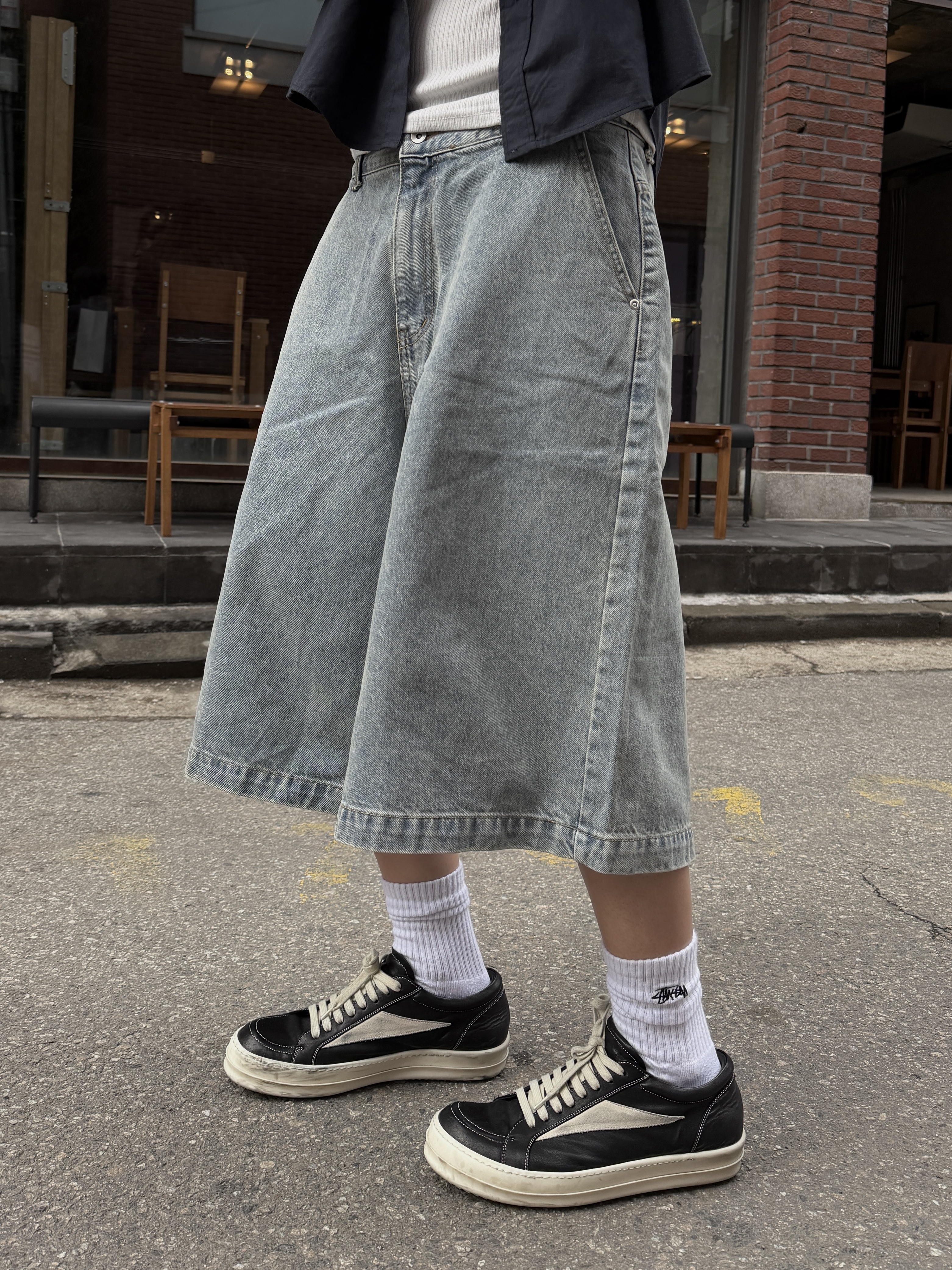 寬鬆輪廓 七分丹寧 牛仔短褲