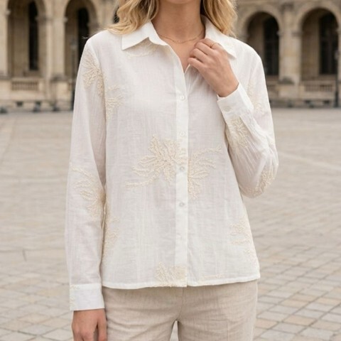 1SO0403-197 [SUNNY STUDIO] Lightweight Shirt With Delicate Embroidery White #486822 (EU)