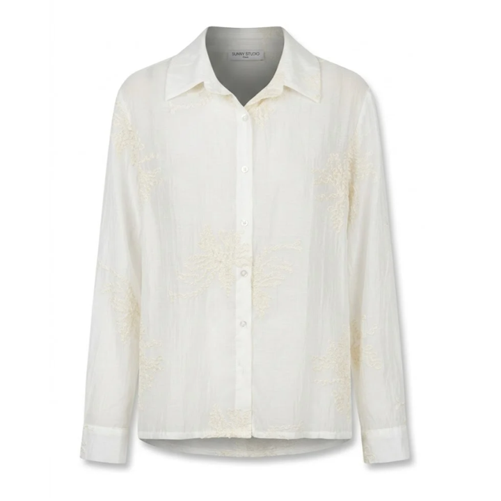 1SO0403-197 [SUNNY STUDIO] Lightweight Shirt With Delicate Embroidery White #486822 (EU)