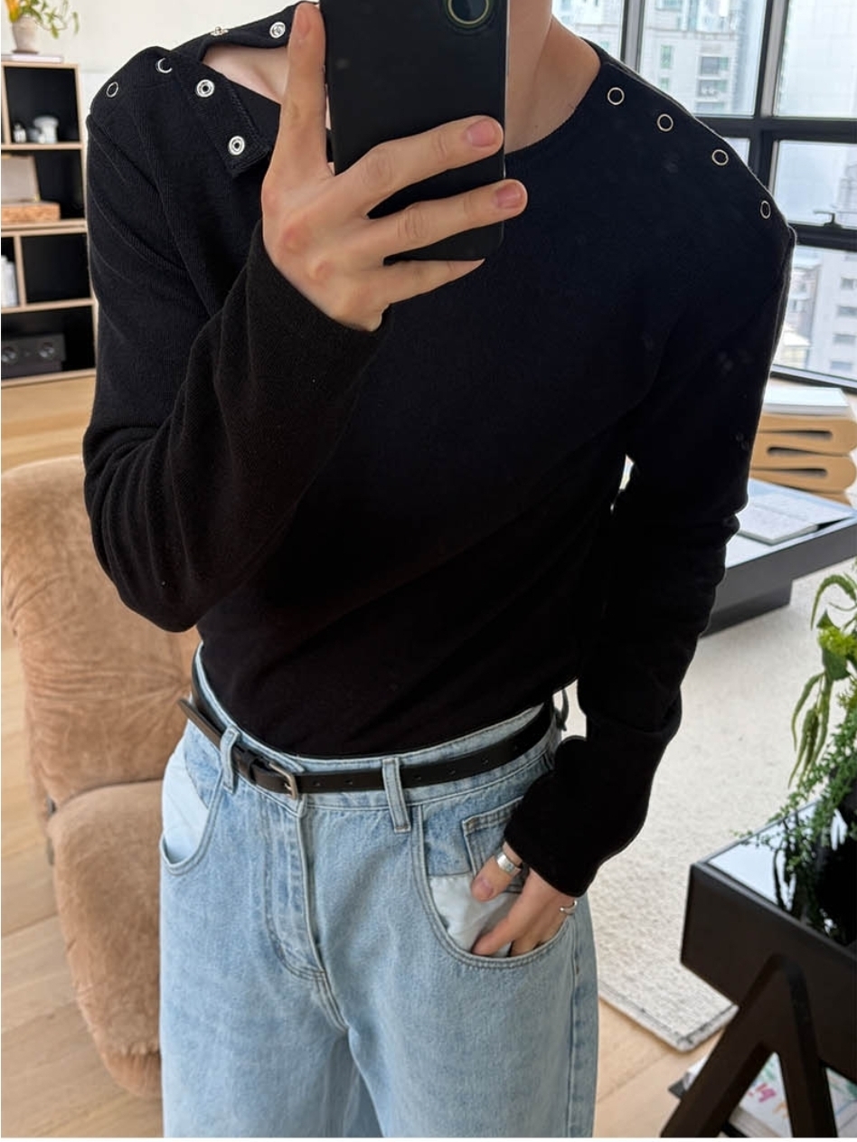 雙肩按扣肌肉貼合袖上衣