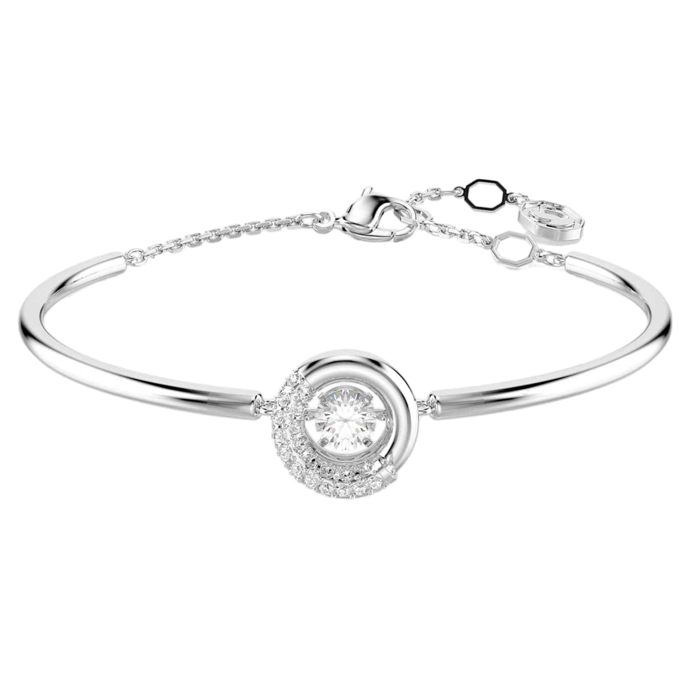 【Swarovski】Dextera 手鐲 圓形切割, 白色, 鍍白金色  銀