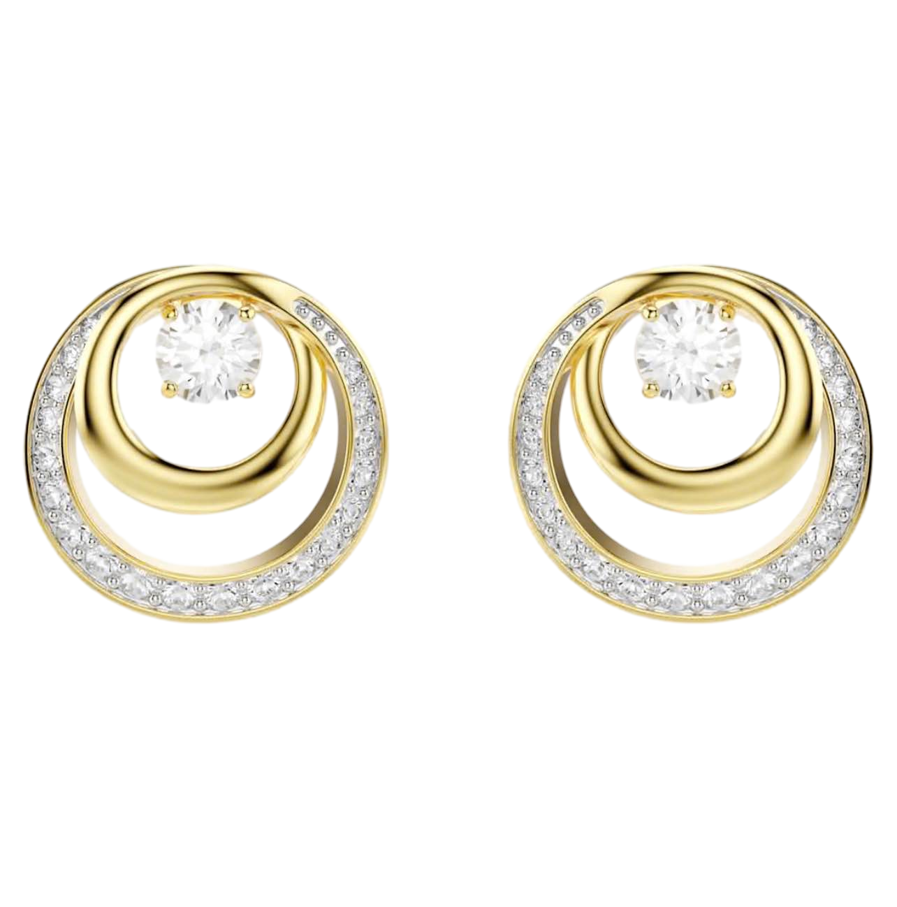 【Swarovski】Hyperbola Stud Earrings, Round Cut, White, Gold-tone Plated  金