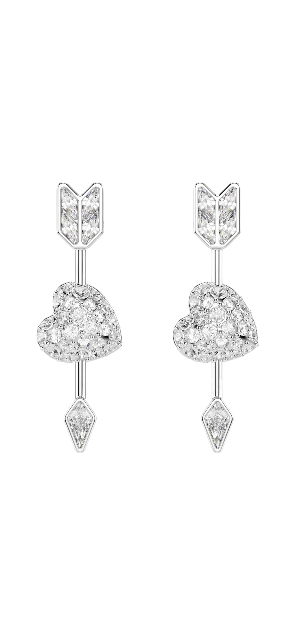 【Swarovski】Idyllia Drop Earrings, Mixed Cuts, Heart With Arrow, White, Rhodium Plated  白