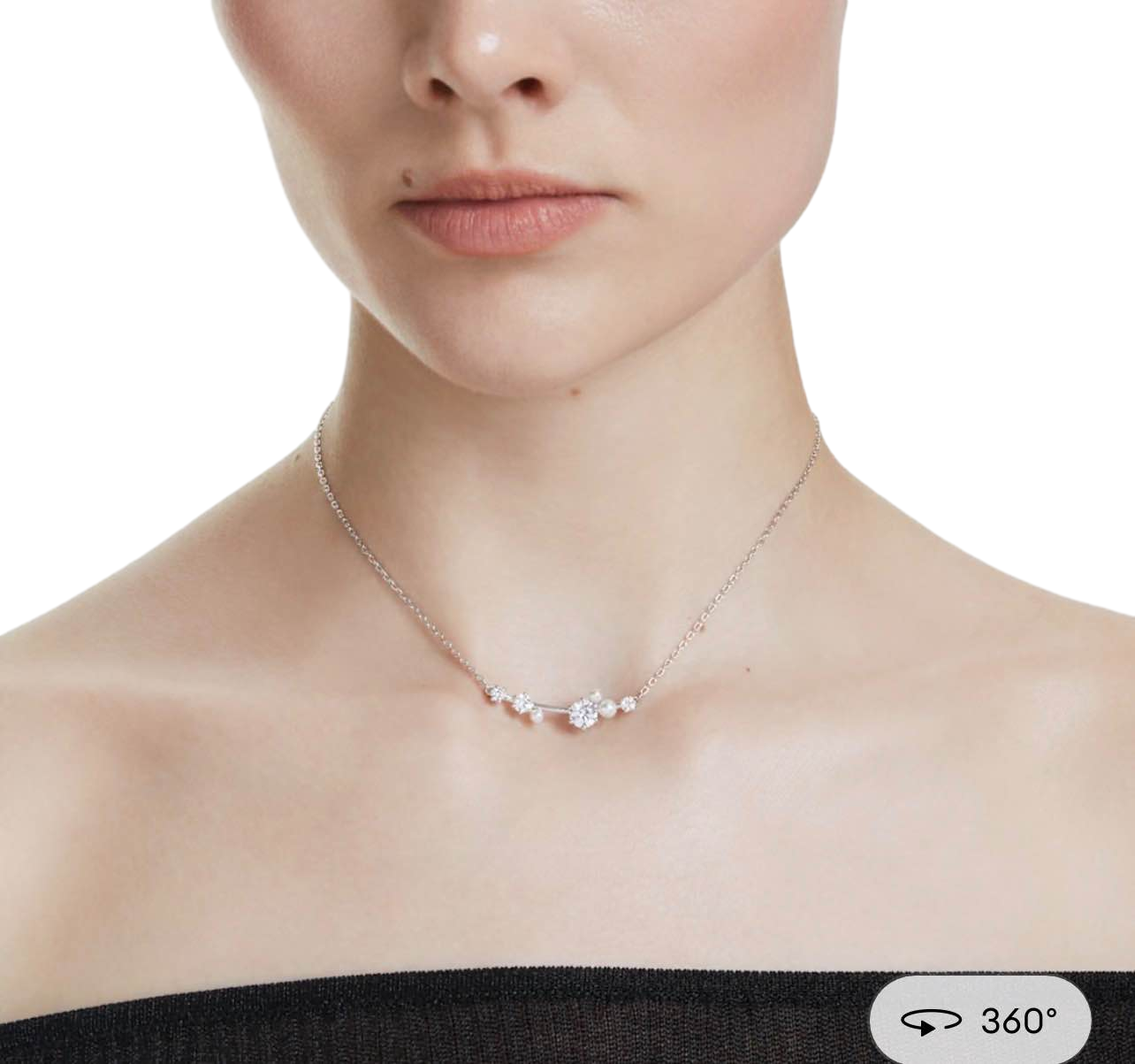 【Swarovski】Constella Necklace, Crystal Pearl, Round Cuts, White, Rhodium Plated  銀