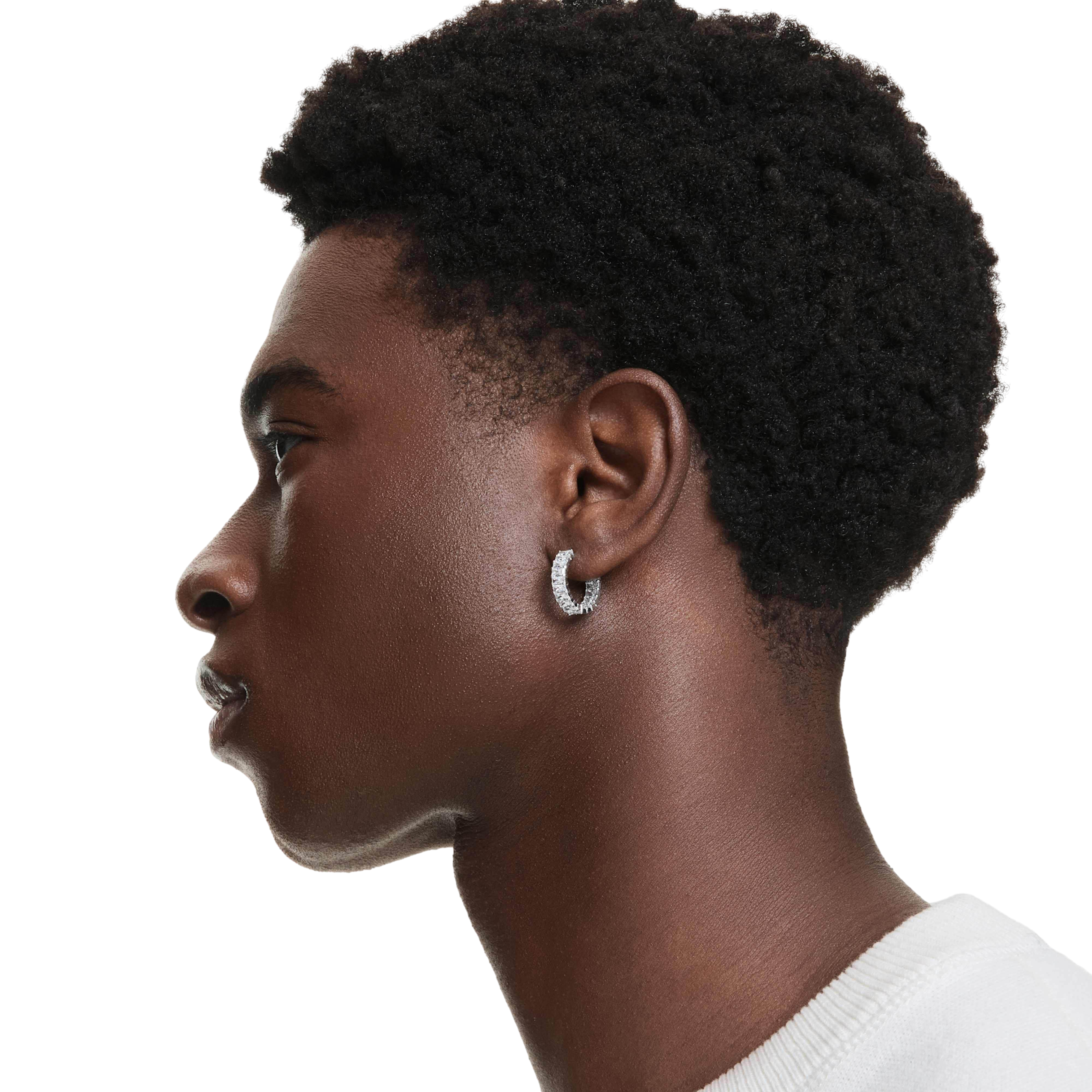 【Swarovski】Matrix 大圈耳環 長方形切割, 白色, 鍍白金色  銀