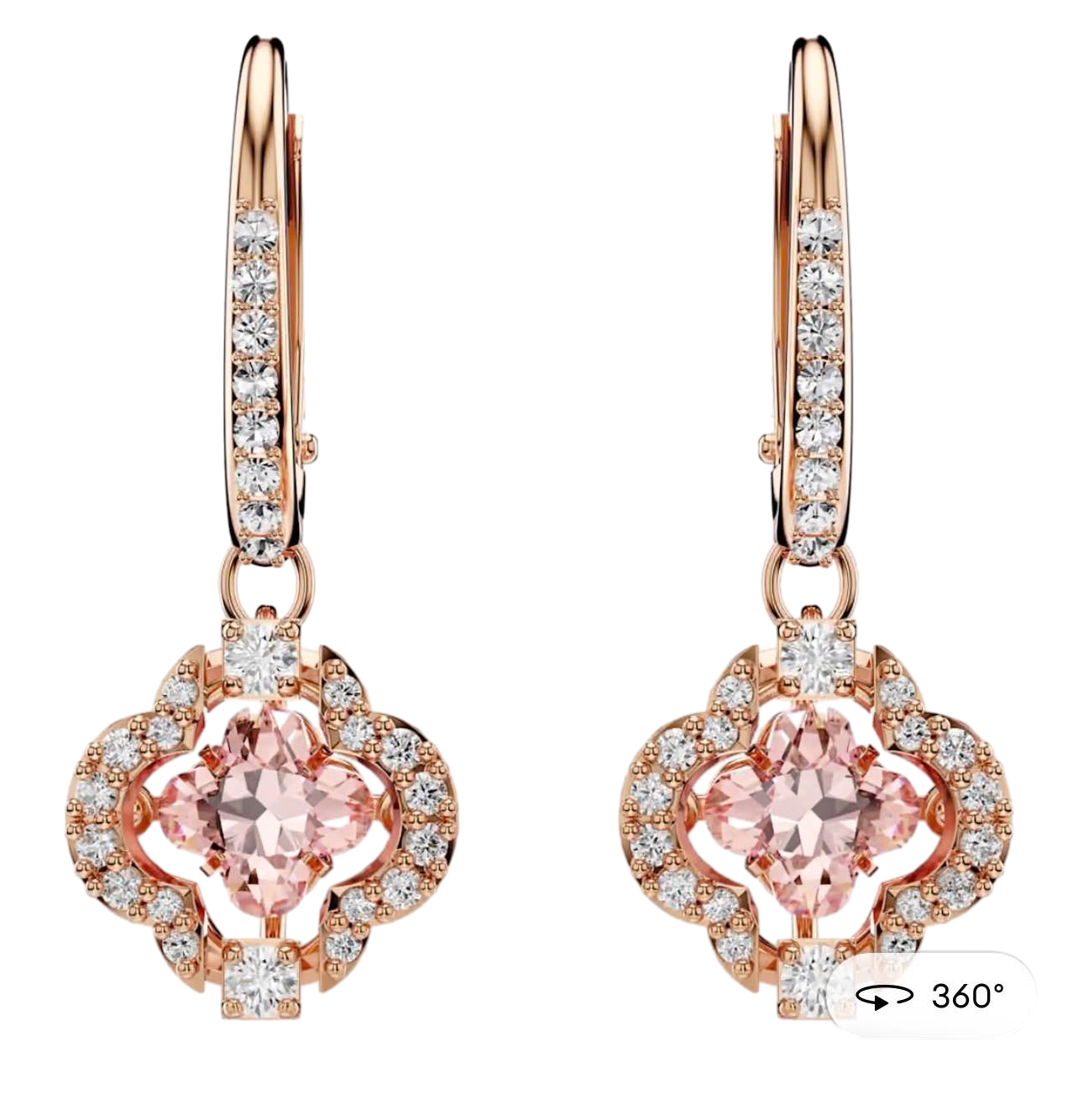 【Swarovski】Una Drop Earrings, Clover, Pink, Rose Gold-tone Plated  粉