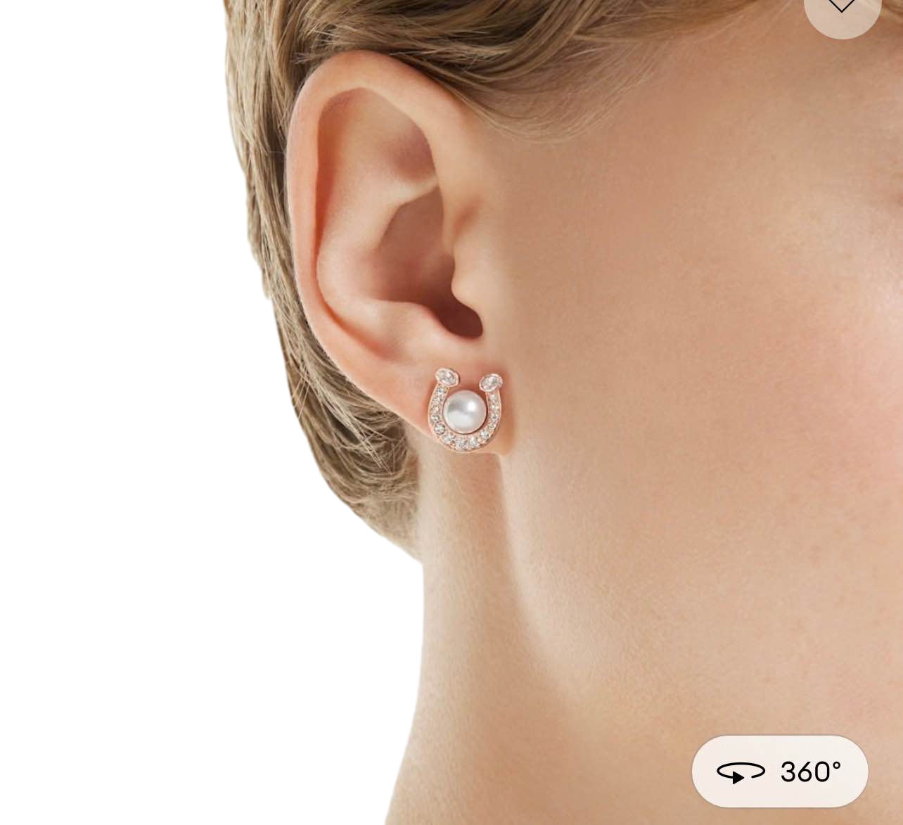 【Swarovski】Symbolica Stud Earrings, Crystal Pearl, Pavé, Horse Shoe, White, Rose Gold-tone Plated  銀