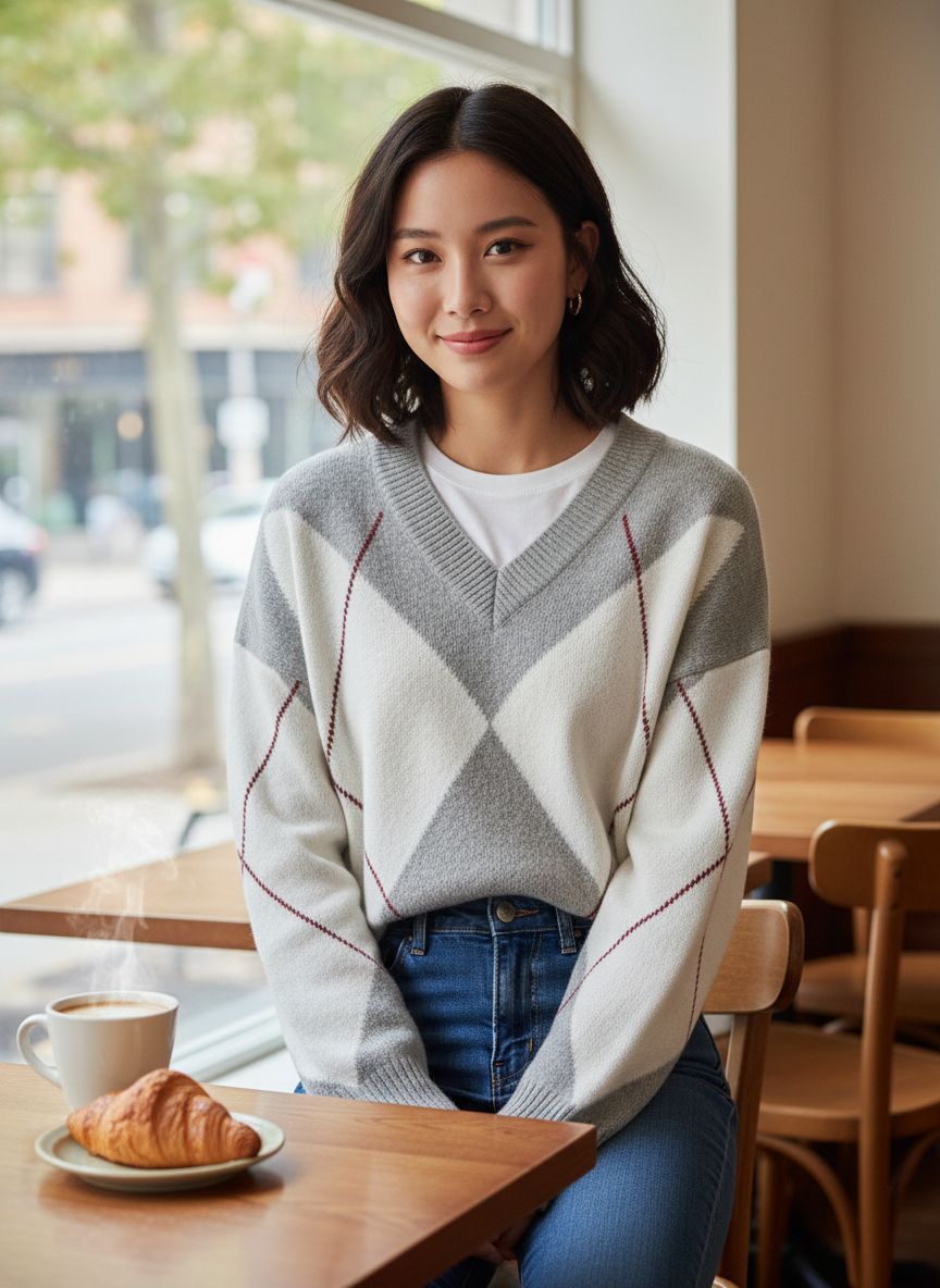 OBS392 Tommy Argyle V-Neck Sweater