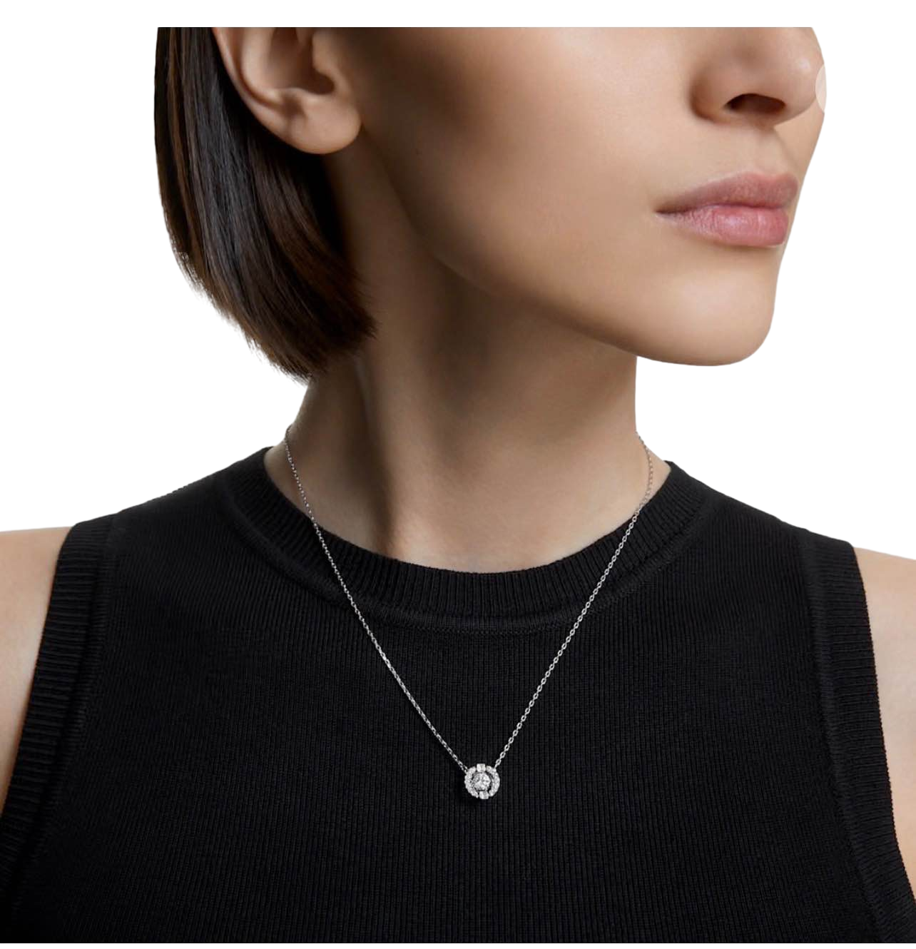 【Swarovski】Una Necklace, Round Cut, White, Rhodium Plated  白