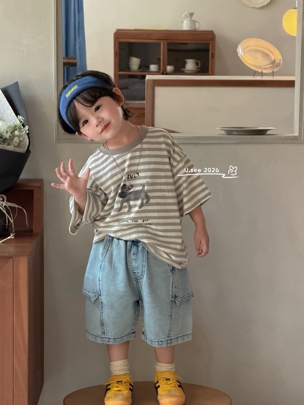 小童條紋狗踢恤