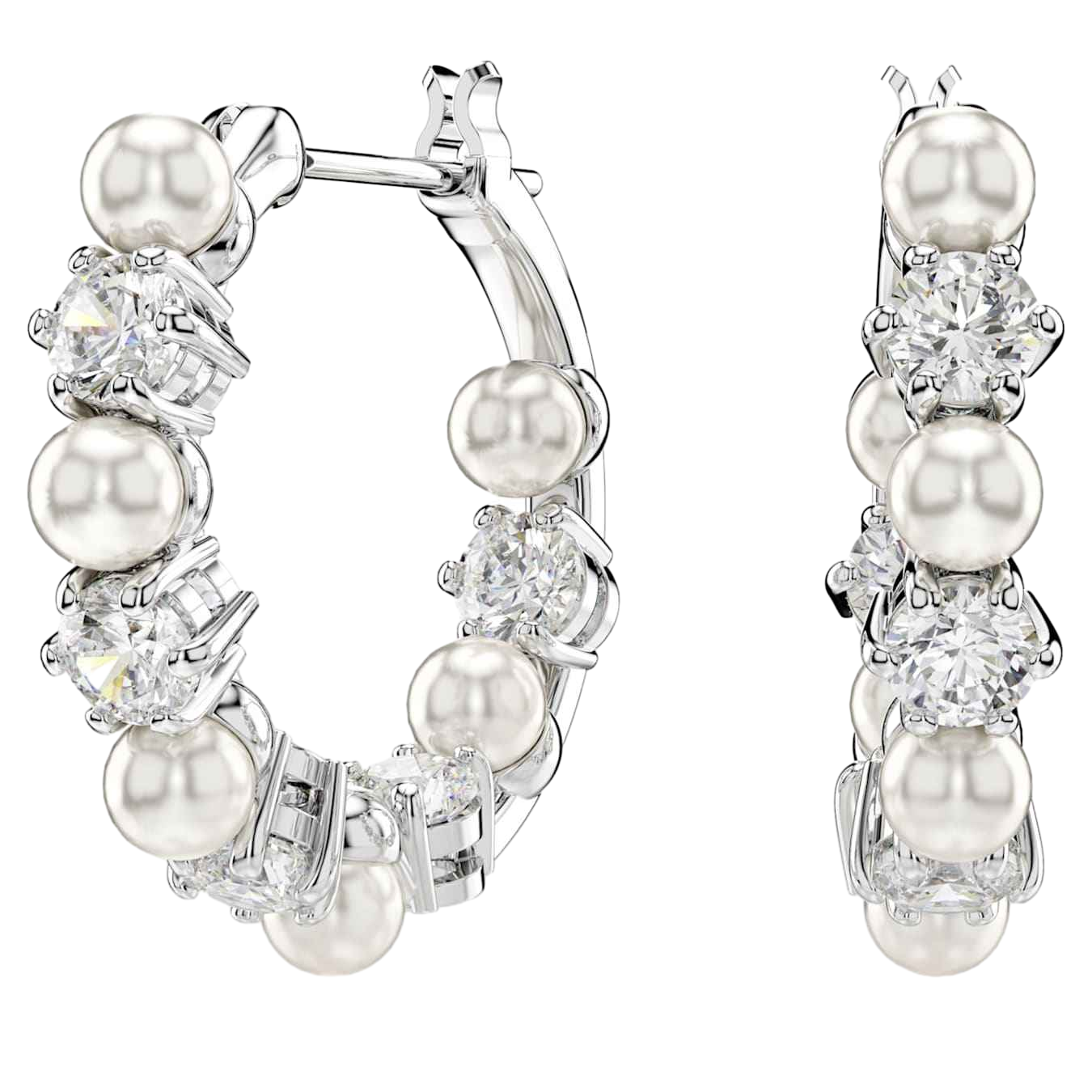 【Swarovski】Matrix 大圈耳環 水晶珍珠, 圓形切割, 白色, 鍍白金色  銀