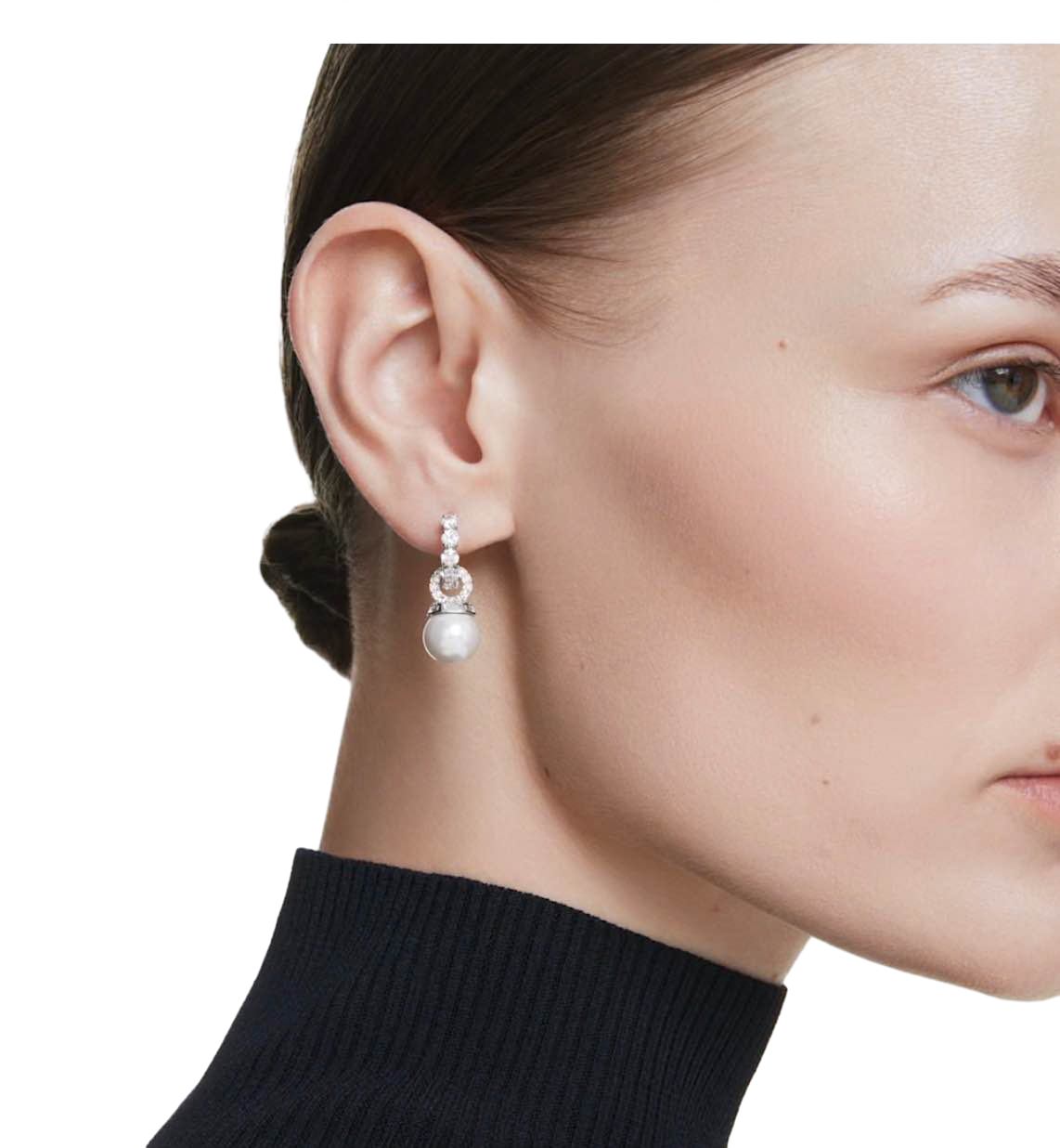 【Swarovski】Matrix Drop Earrings, Crystal Pearl, Round Cut, White, Rhodium Plated  銀