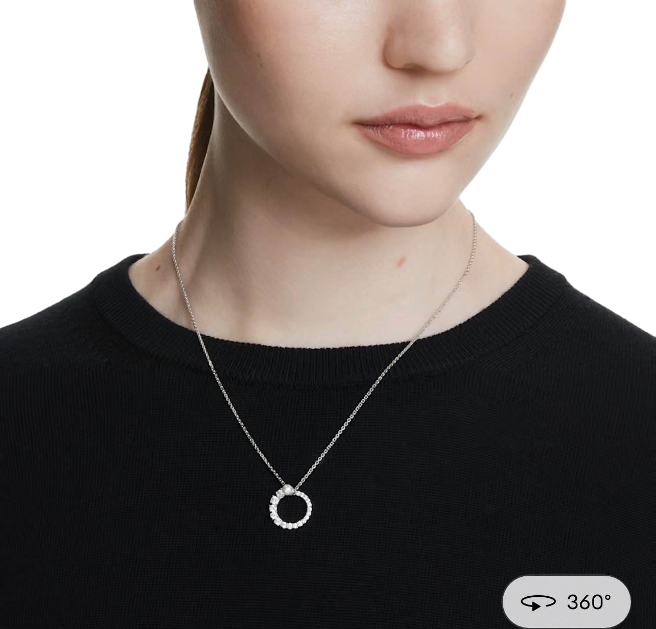 【Swarovski】Matrix Pendant, Crystal Pearl, Round Cut, White, Rhodium Plated  銀