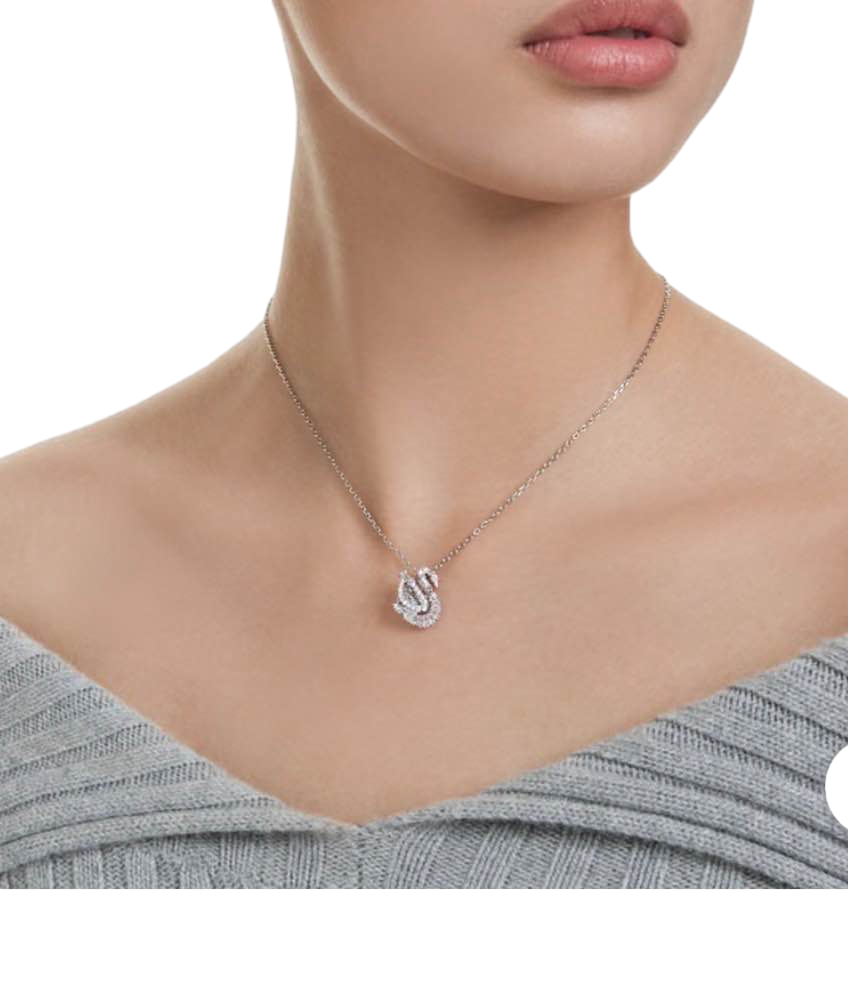 【Swarovski】Swan Pendant, Mixed Cuts, Swan, White  銀