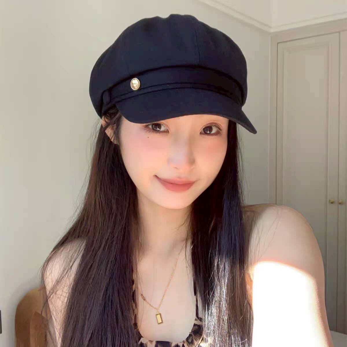 金色鐵牌素色報童帽