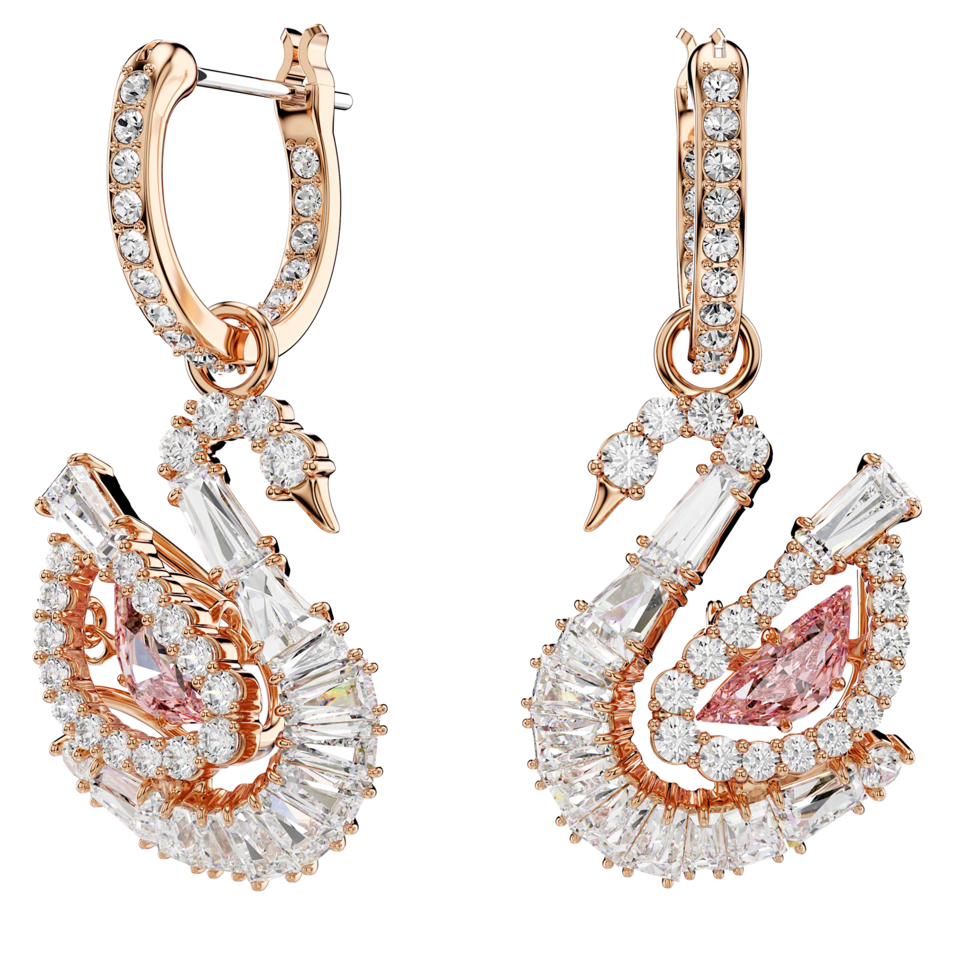 【Swarovski】Swan 水滴形耳環 密鑲, 天鵝, 粉紅色  粉