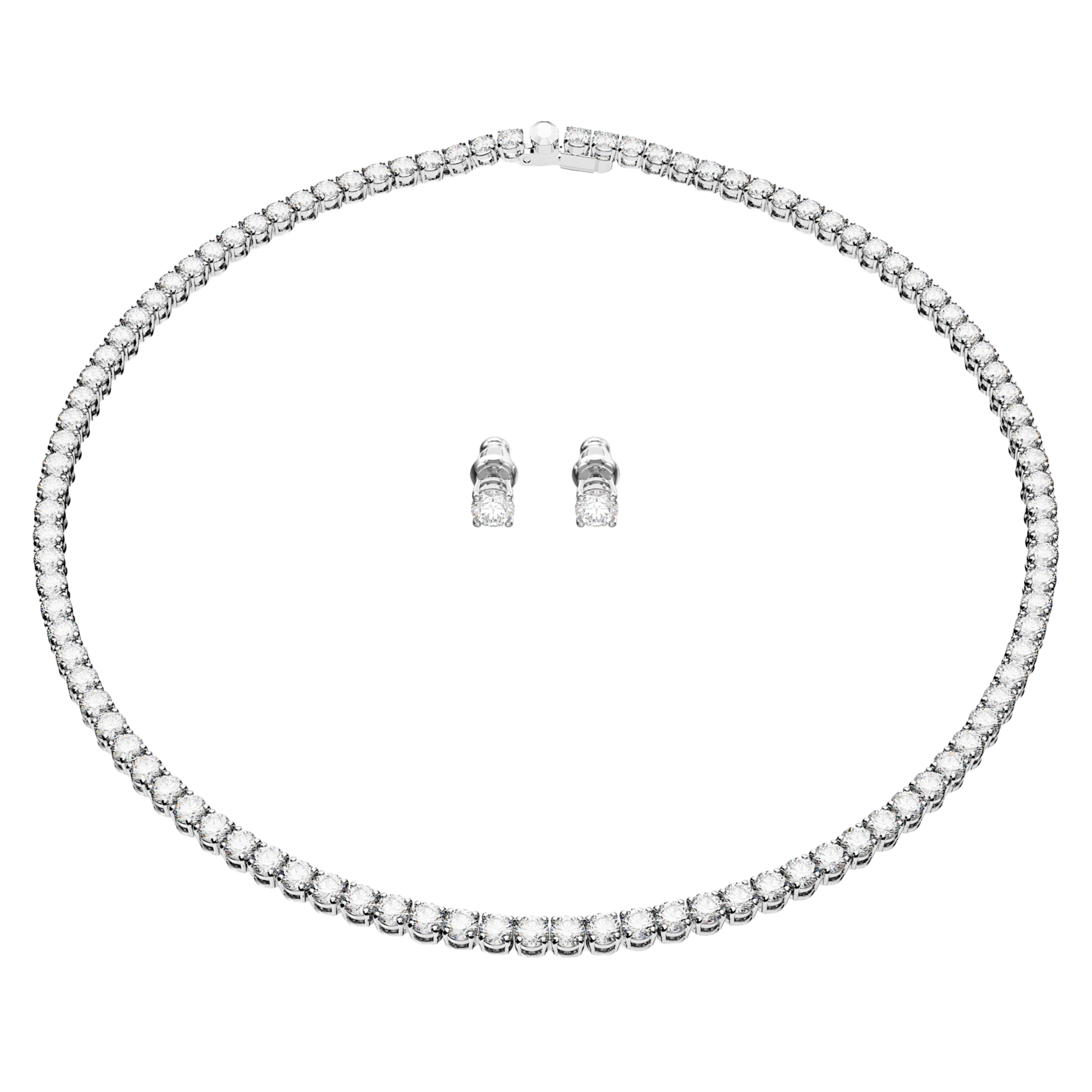 【Swarovski】Matrix Tennis 套裝 圓形切割, 白色, 鍍白金色  銀