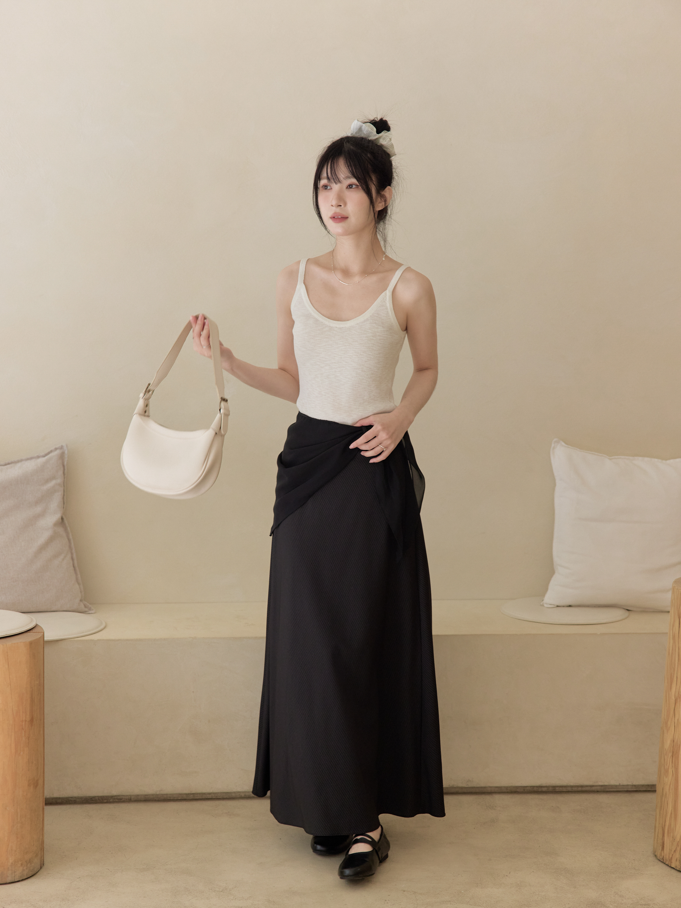 極美斜紋絲巾垂墜長裙