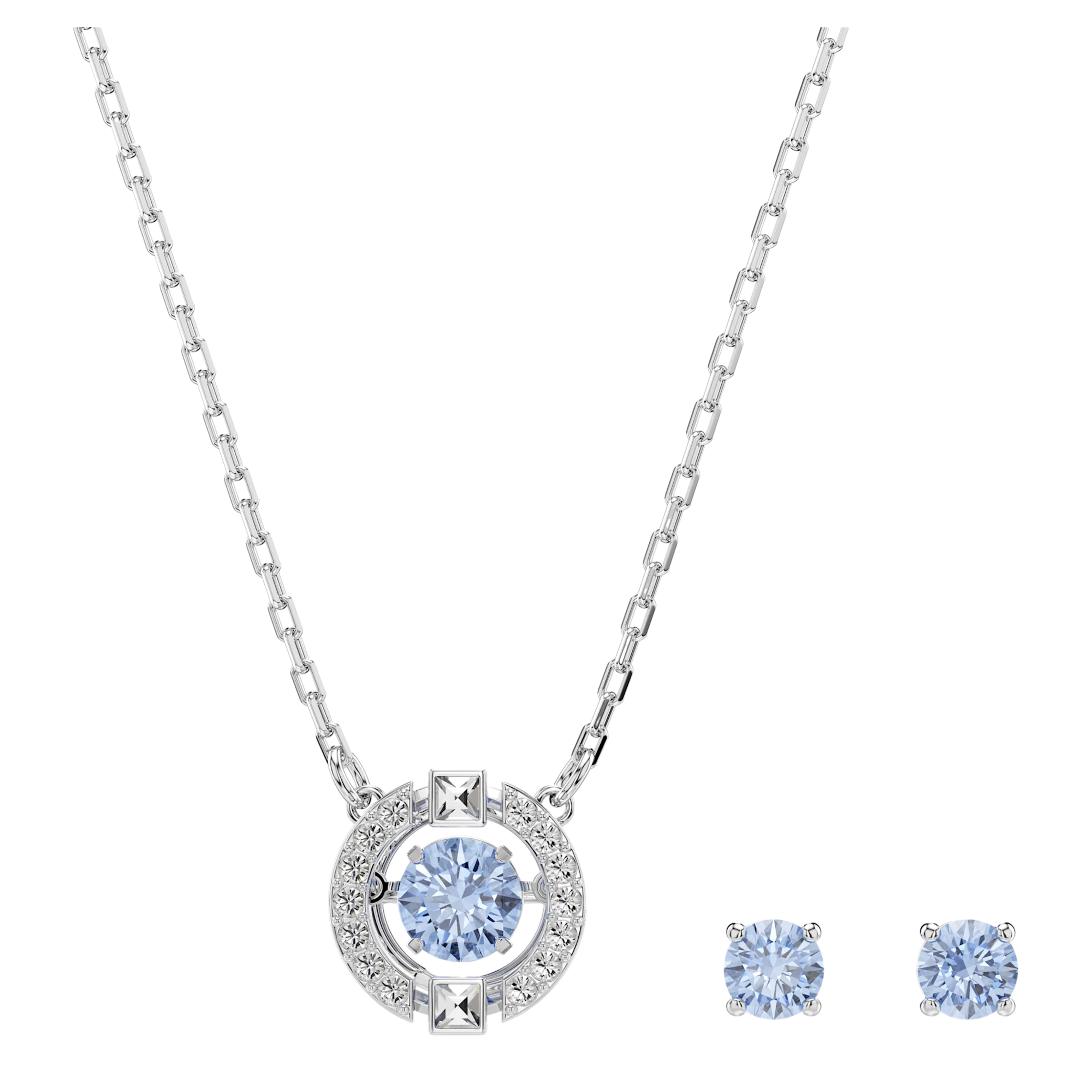 【Swarovski】Una 套裝 圓形切割, 藍色, 鍍白金色  藍