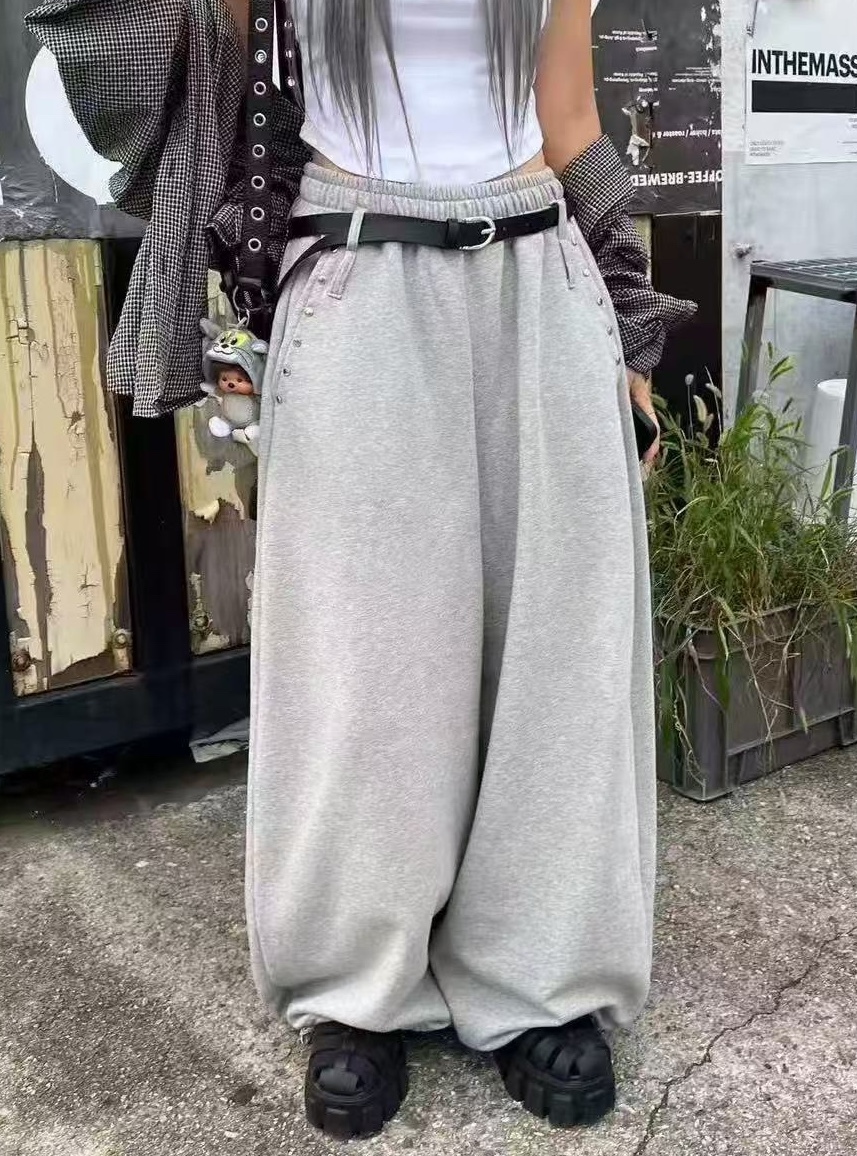 附皮帶卯釘口袋棉質寬褲