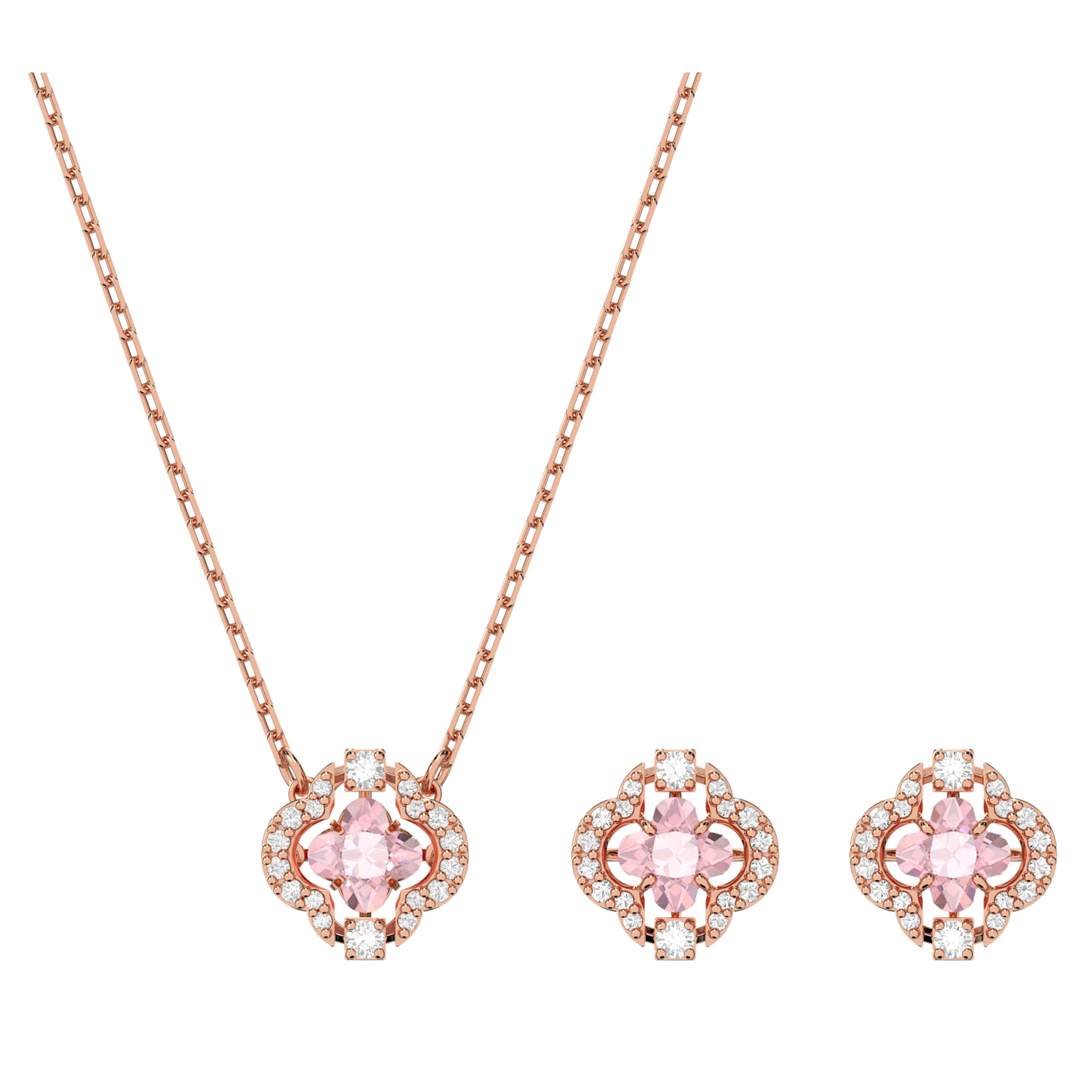 【Swarovski】 Una 套裝 混合式切割, 幸運草, 粉紅色, 鍍玫瑰金色調 Now    粉