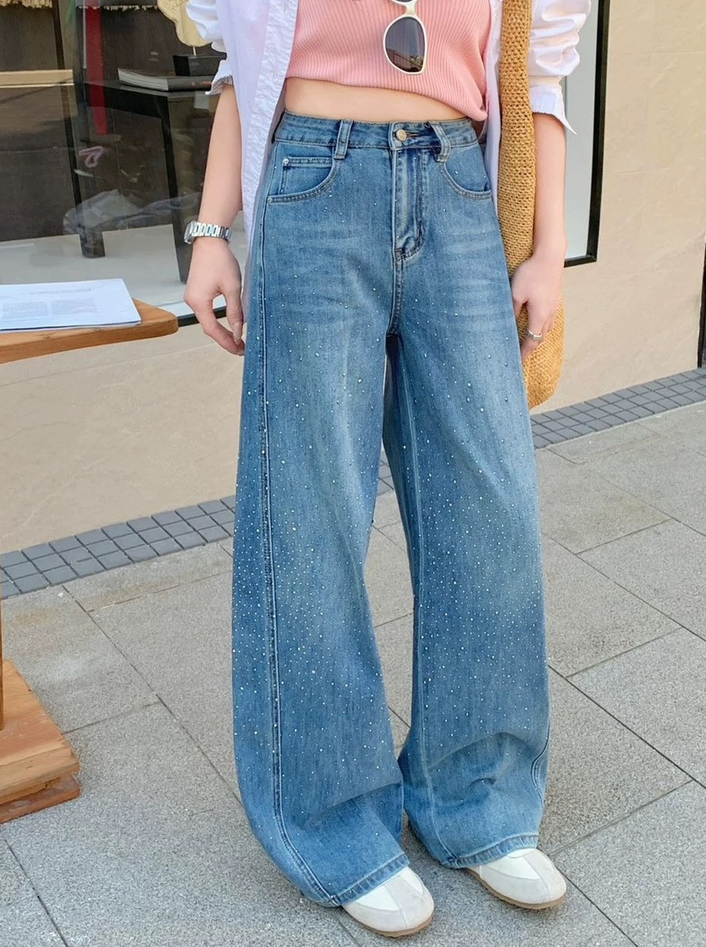 燙鑽造型彎刀牛仔褲 9121