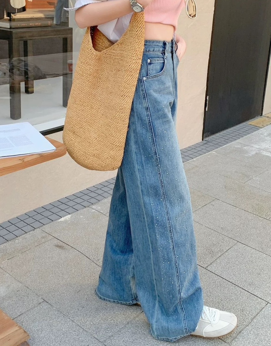 燙鑽造型彎刀牛仔褲 9121