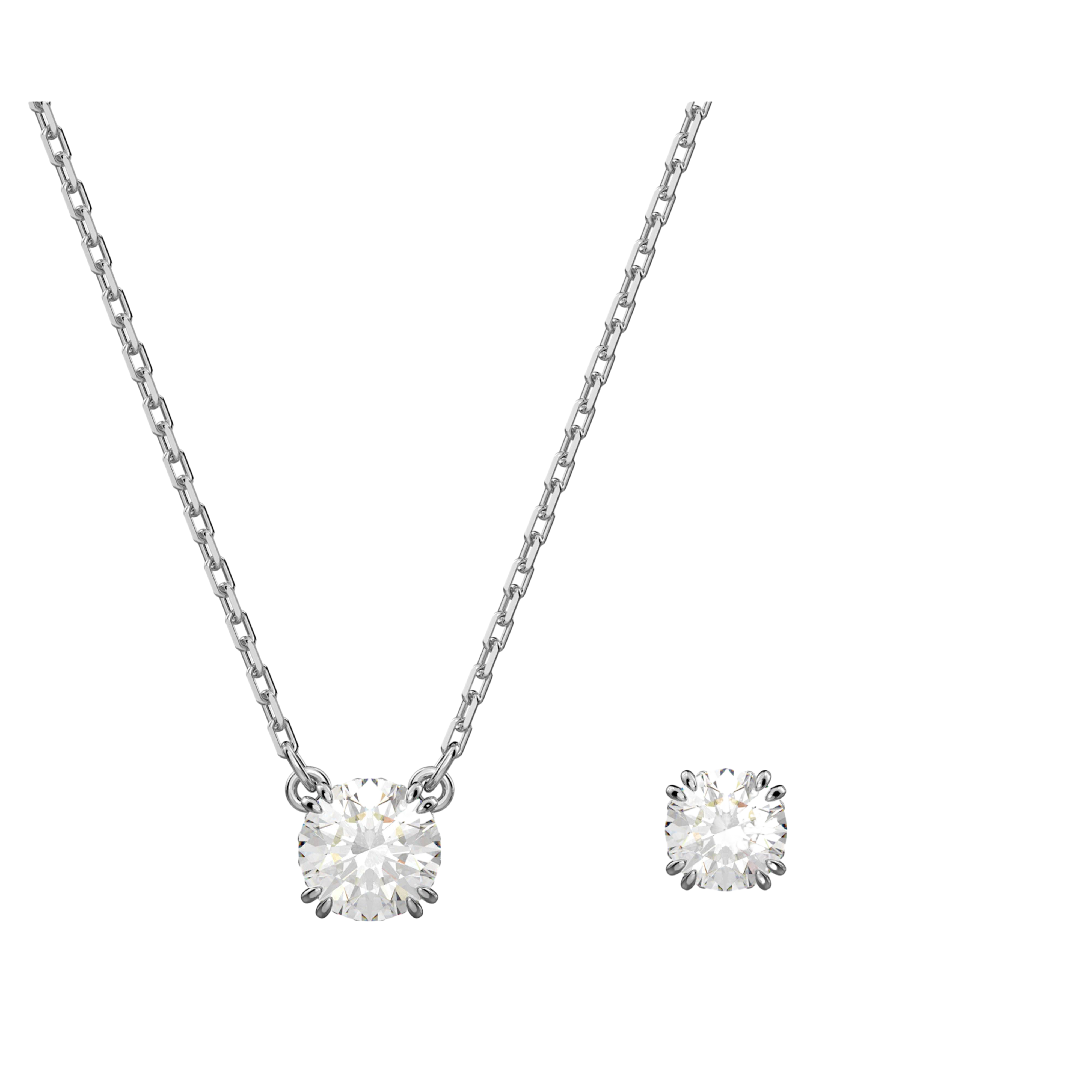 【Swarovski】Stilla 套裝 圓形切割, 白色, 鍍白金色  銀