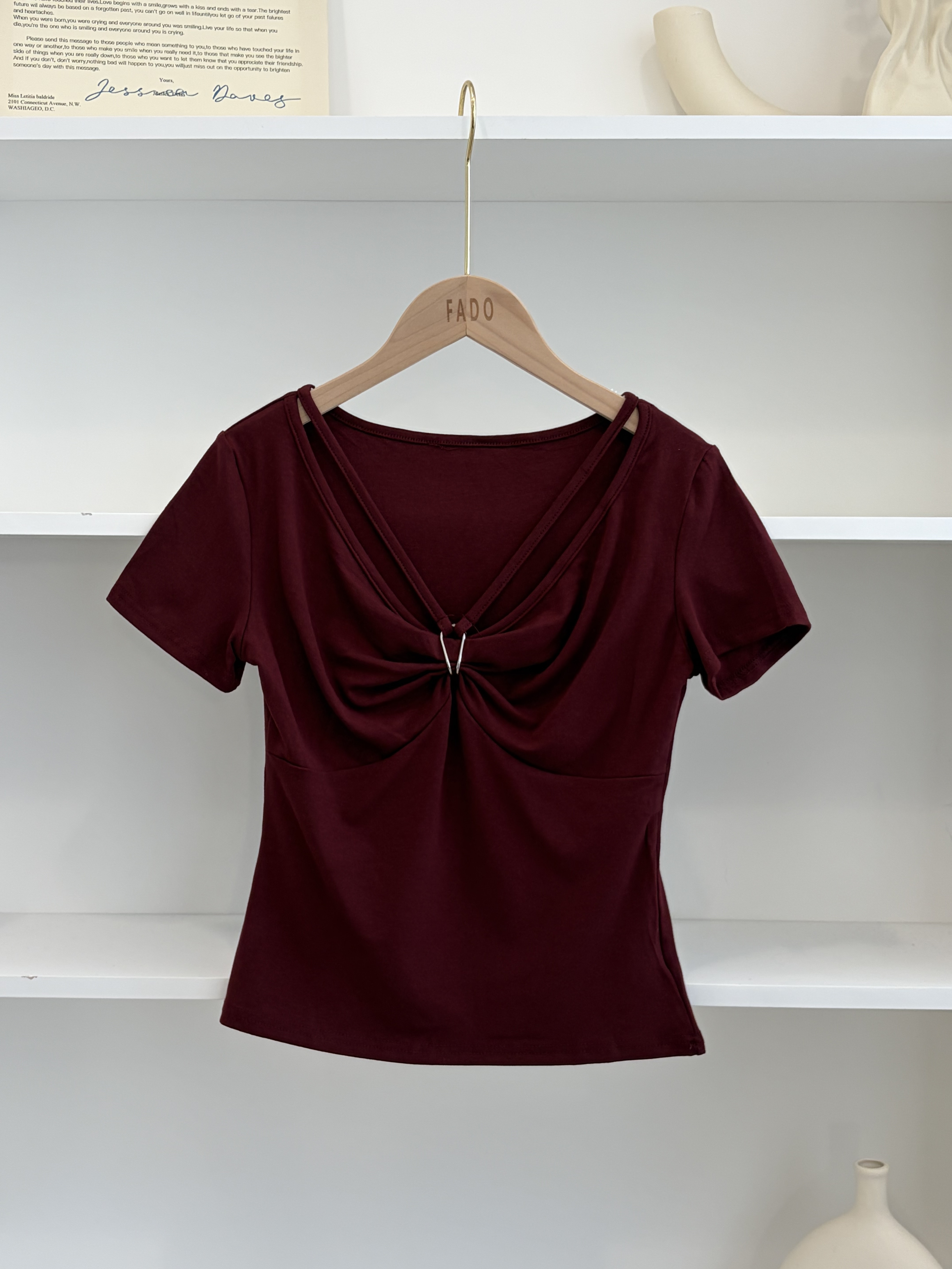 法朵Fado shop｜V領抓皺短T 0215068 四色